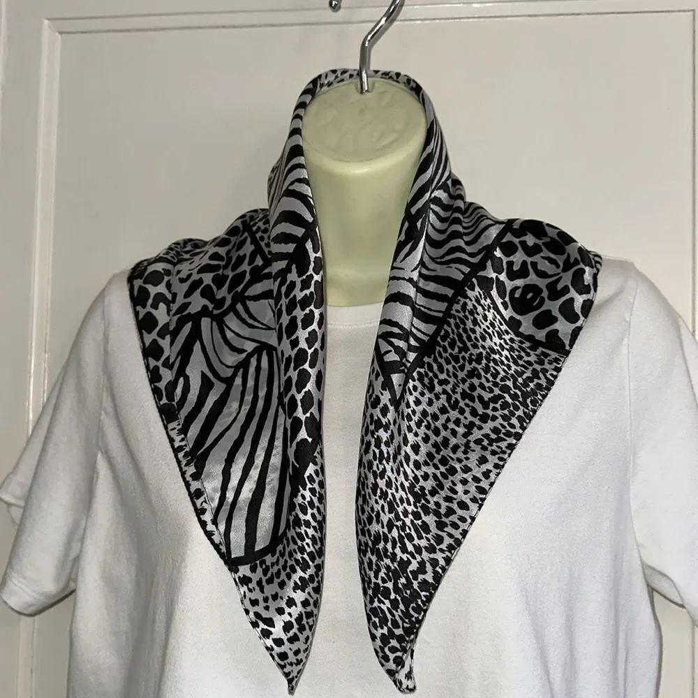 Black & white animal print silky feel polyester square‎ scarf